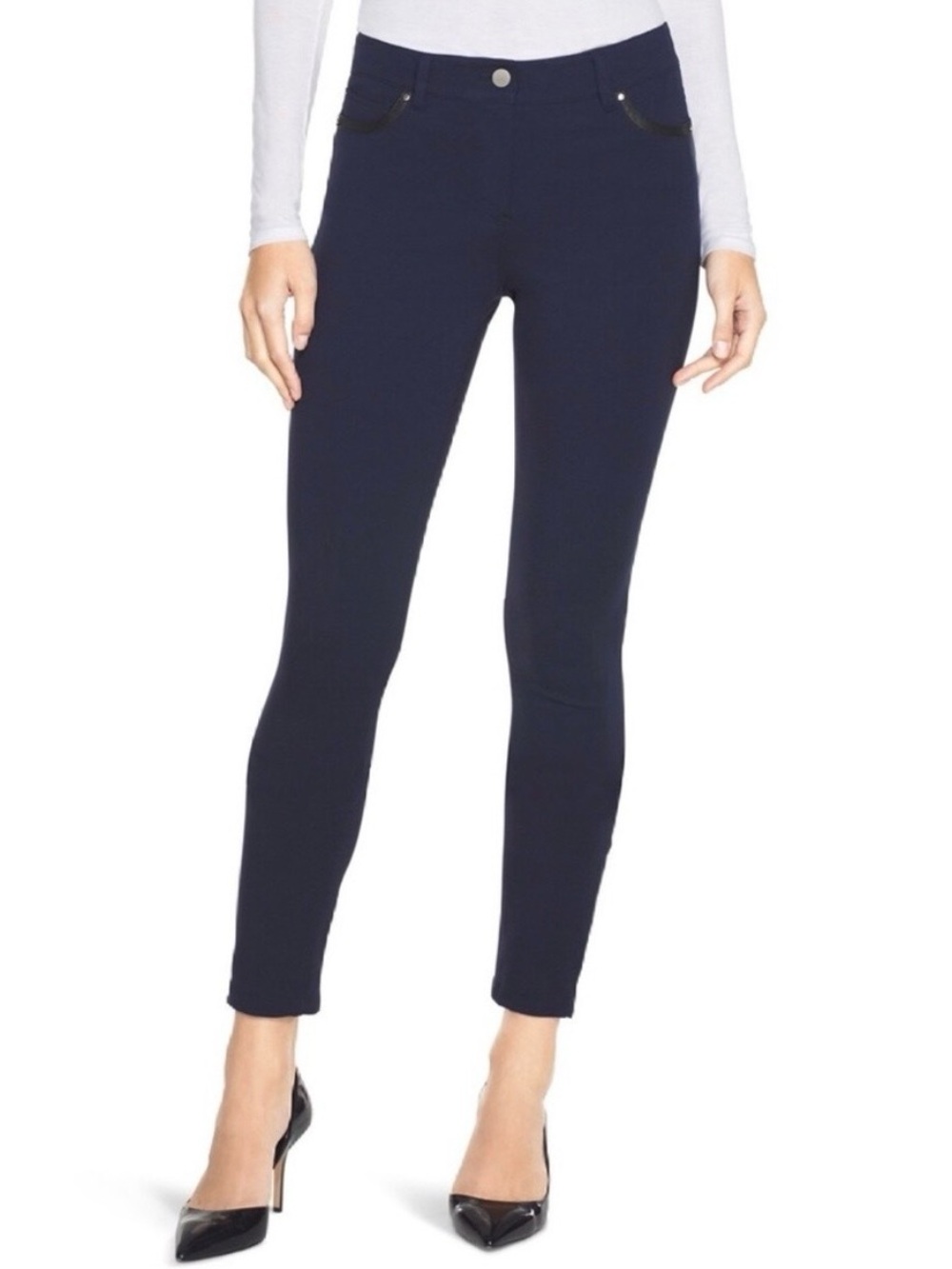 WHBM Ponte Skimmer Pant with Leather Pockets